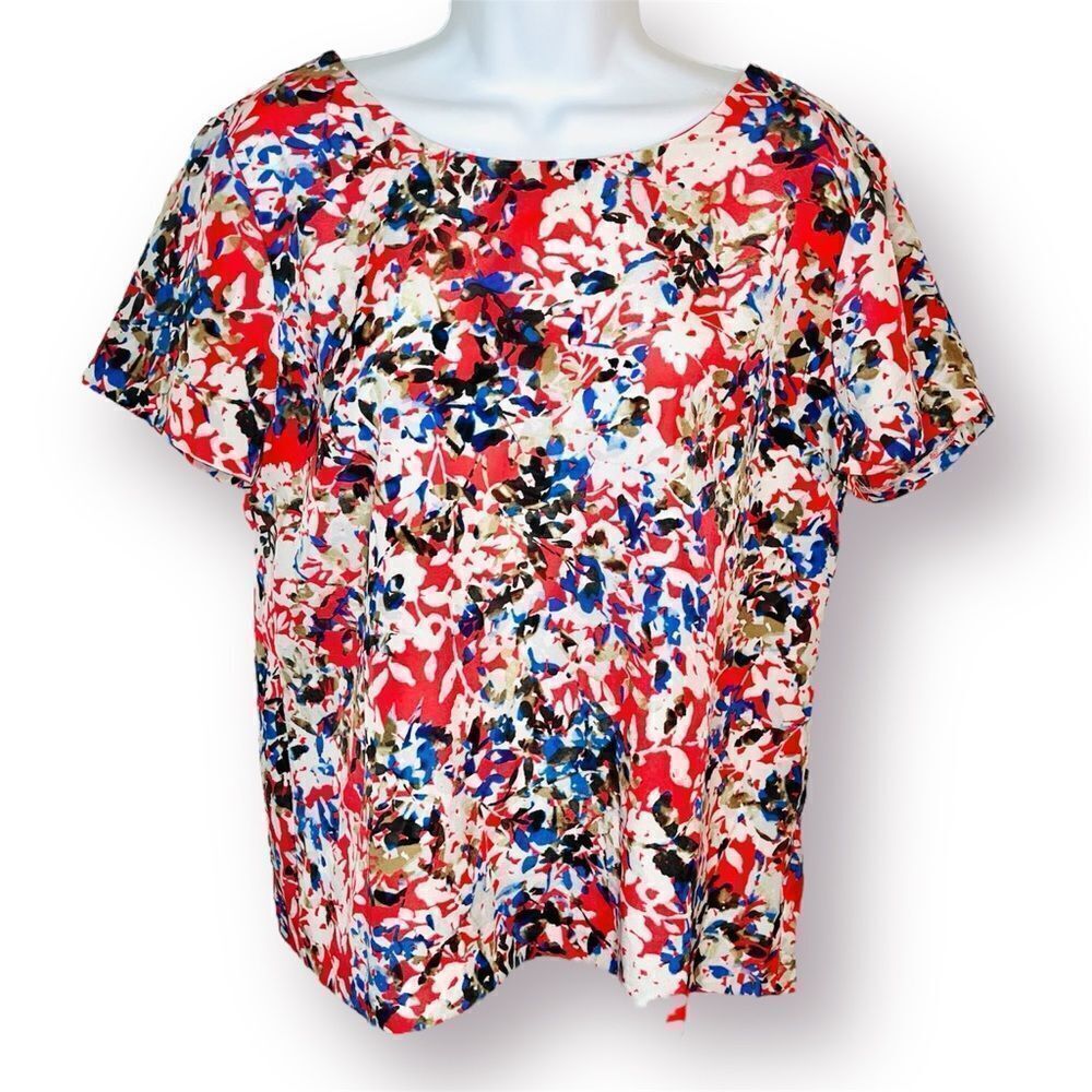 J. Crew Factory Short Sleeve Relaxed Back Keyhole Button Blouse Coral Cream M